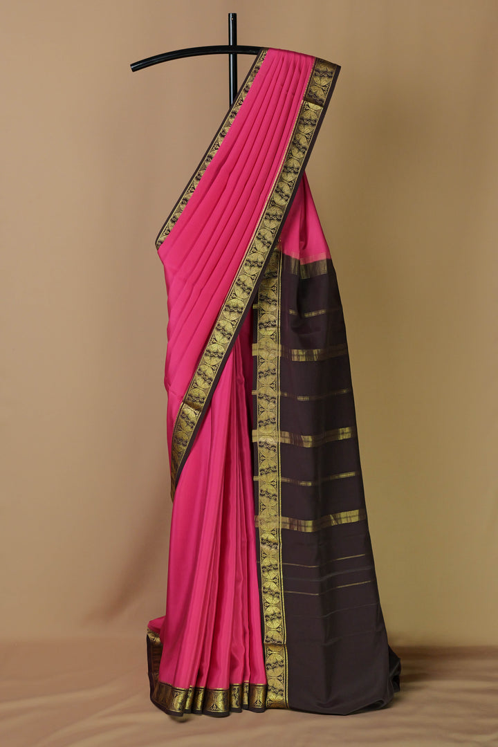 Pink brown crepe Mysore silk saree – Atharva