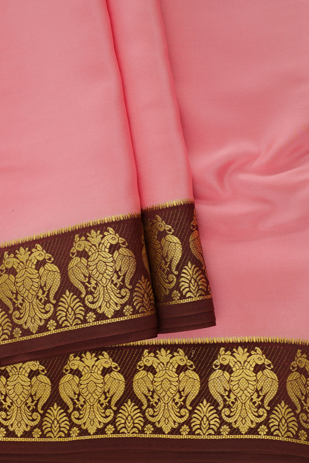 Pink saree in mysore silk with brown border
