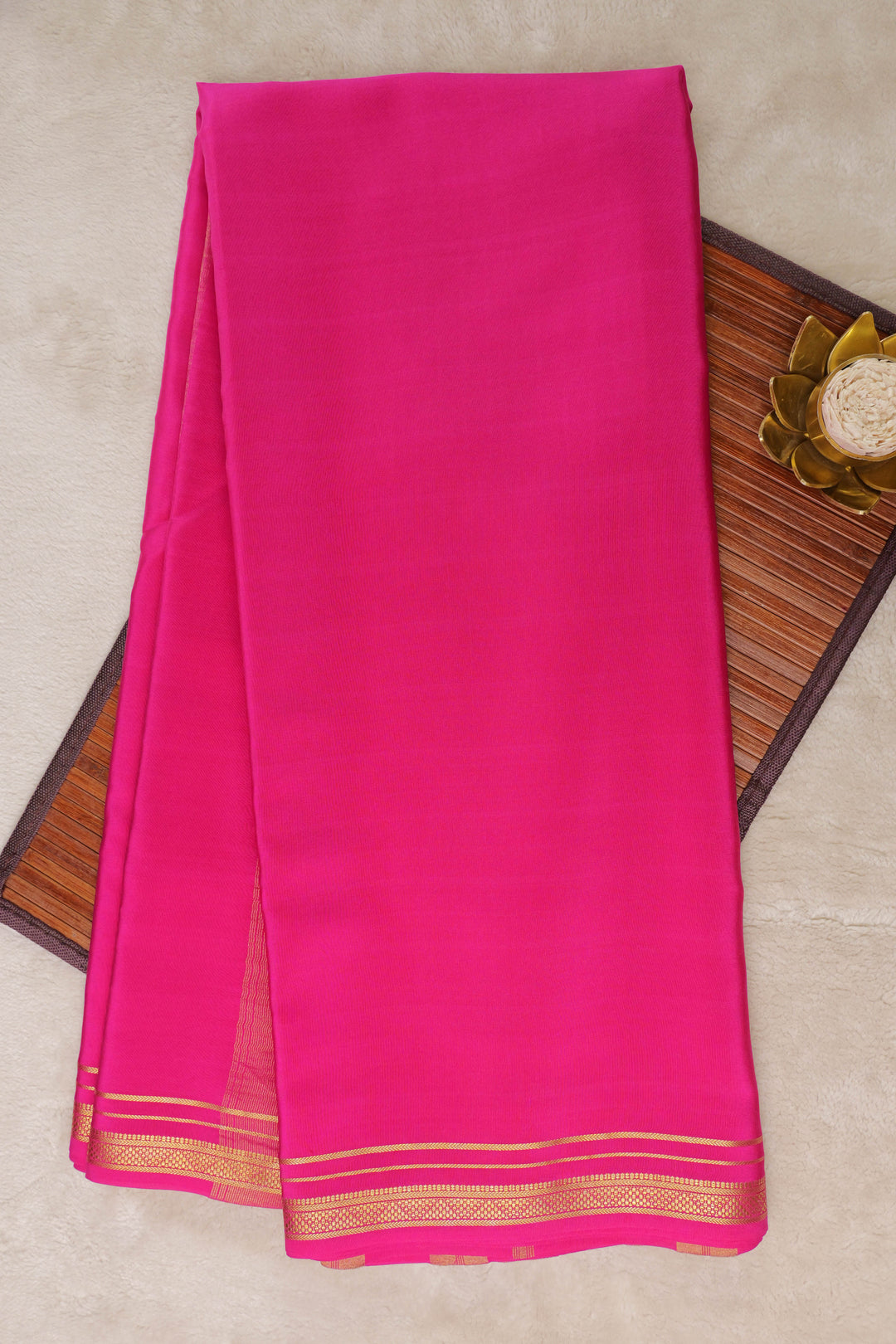 Pink self color pure mysore crepe silk sarees 