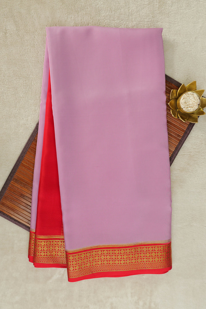 Pink traditional Mysore silk saree with red border