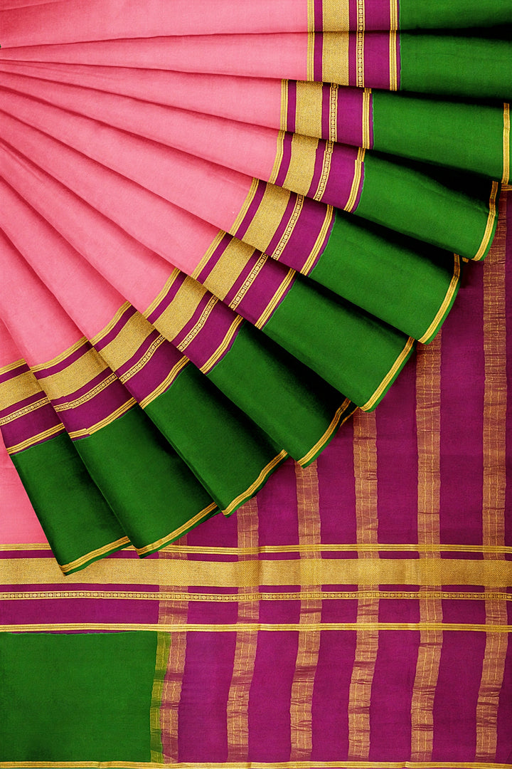 Light Pink Pure Mysore Crepe Silk 3D Saree | SILK MARK CERTIFIED