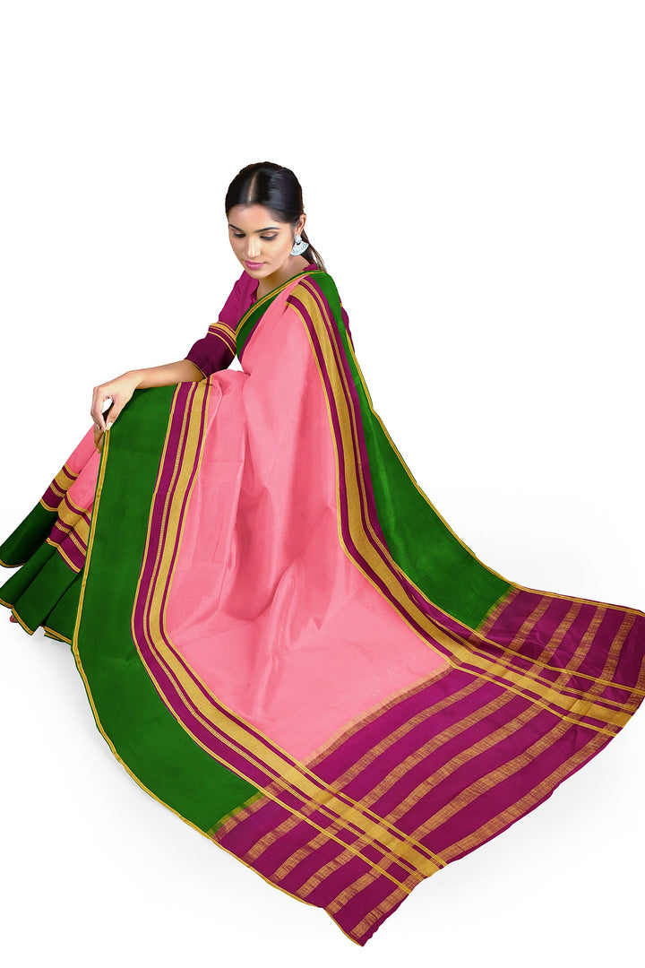 Light Pink Pure Mysore Crepe Silk 3D Saree | SILK MARK CERTIFIED
