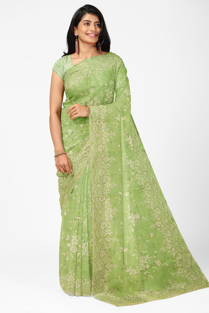 HANDWOVEN PASTEL GREEN ORGANZA SILK SAREE