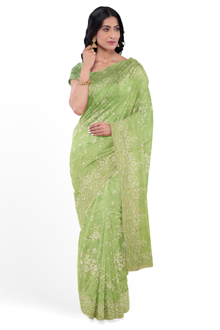 HANDWOVEN PASTEL GREEN ORGANZA SILK SAREE