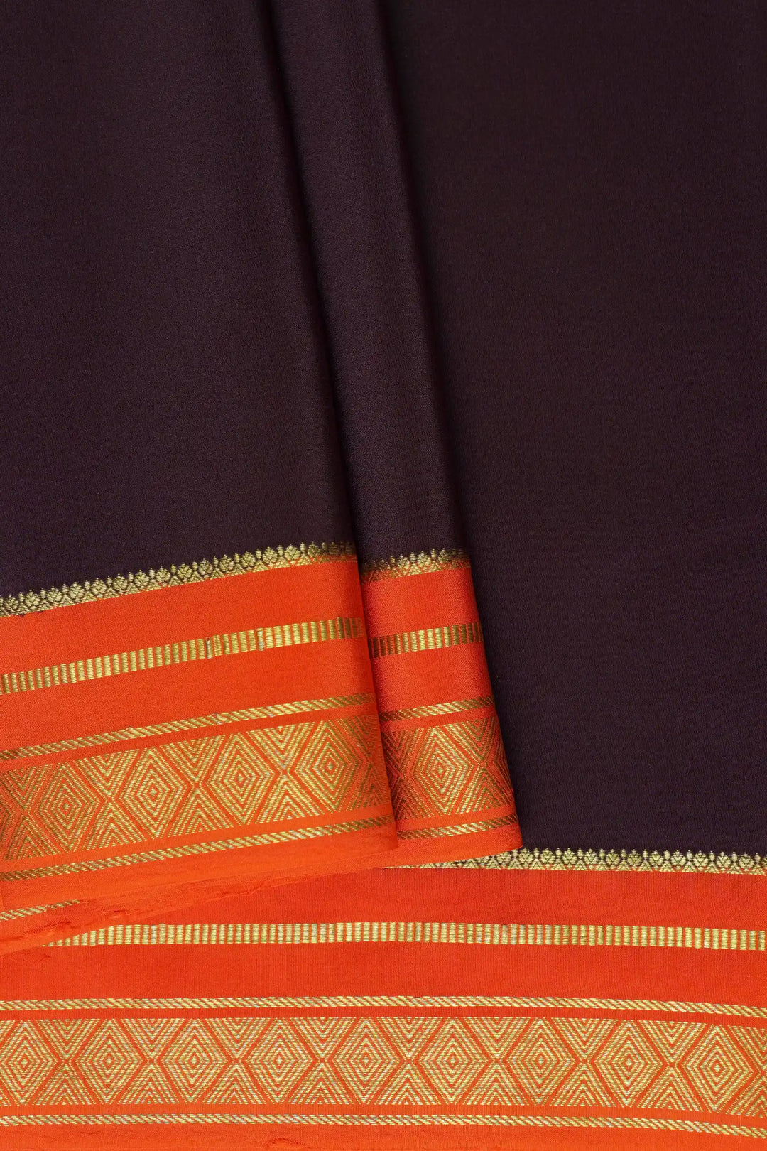 Diamond Border Pure Gold Lace Mysore Silk Saree in Brown and Orange Color With Contrast Orange Color Blouse