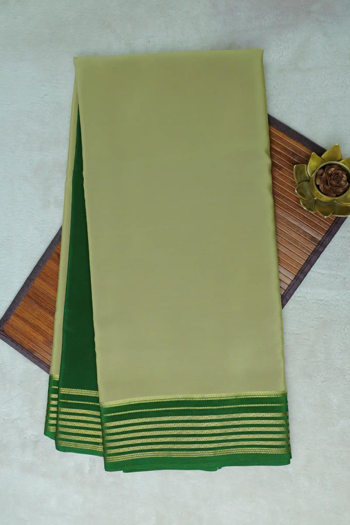 Pure Gold Lace Mysore Silk Saree in Light Green and Green Color with Contrast Green Color Blouse