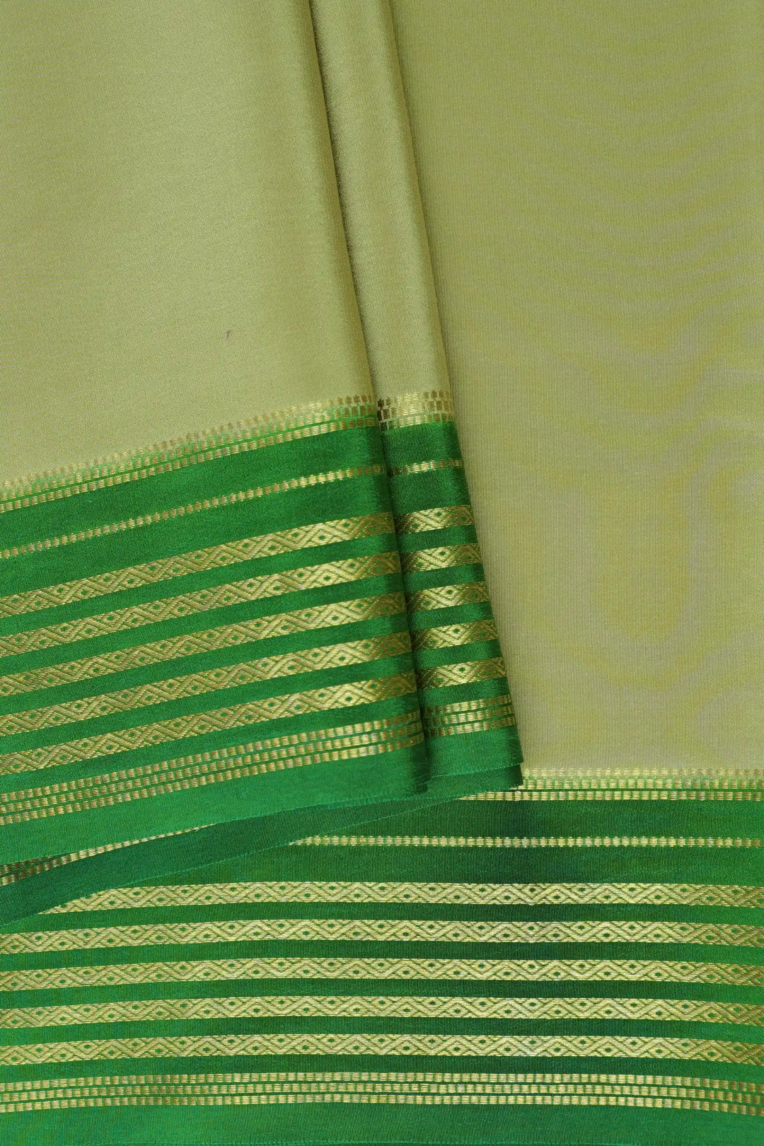 Pure Gold Lace Mysore Silk Saree in Light Green and Green Color with Contrast Green Color Blouse