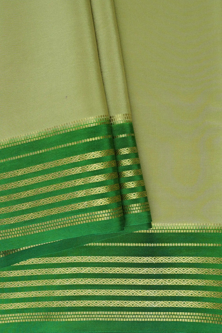 Pure Gold Lace Mysore Silk Saree in Light Green and Green Color with Contrast Green Color Blouse