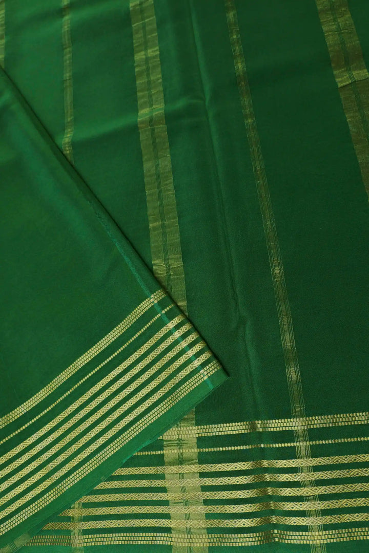 Pure Gold Lace Mysore Silk Saree in Light Green and Green Color with Contrast Green Color Blouse