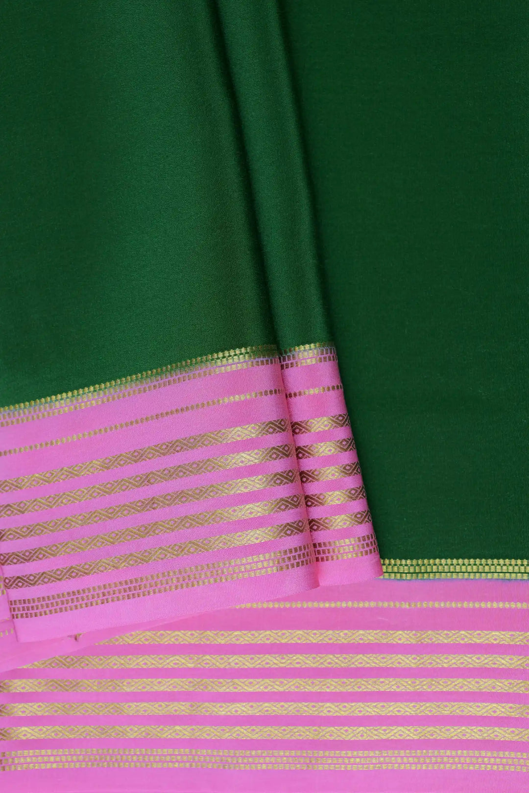 Pure Gold Lace Mysore Silk Saree in Green and Pink Color with Contrast Pink Color Blouse