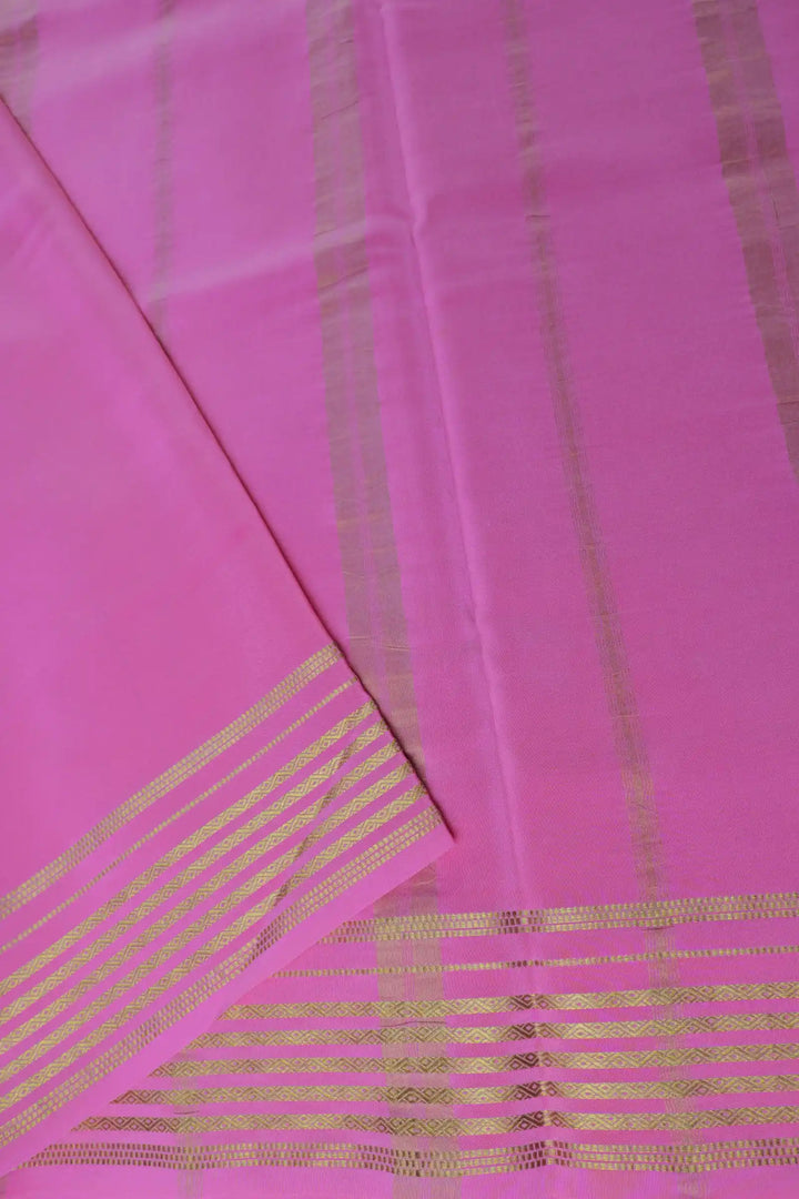 Pure Gold Lace Mysore Silk Saree in Green and Pink Color with Contrast Pink Color Blouse