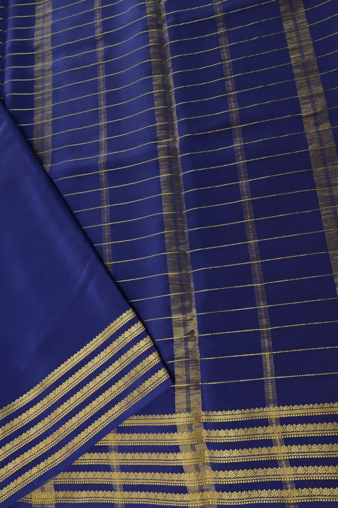 Small Checks Pure Gold Zari Mysore Silk Sarees In Green and Blue Color with Contrast Blue Color Blouse