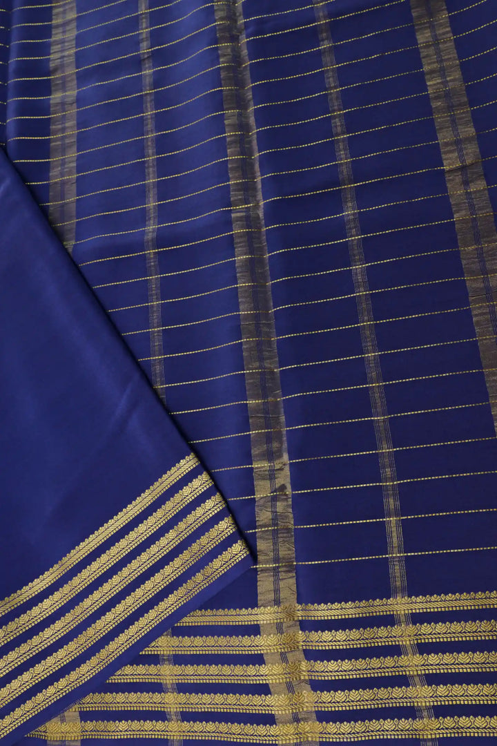 Small Checks Pure Gold Zari Mysore Silk Sarees In Green and Blue Color with Contrast Blue Color Blouse