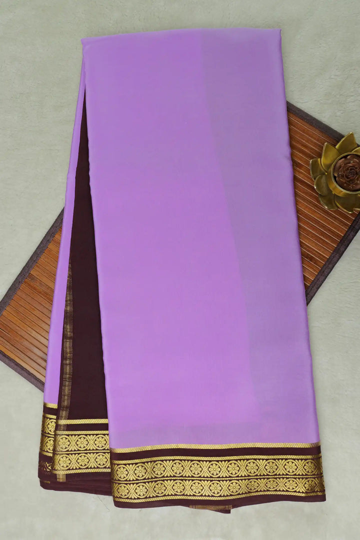 Pure Gold Lace Mysore Silk Saree in Purple and Brown Color With Contrast Brown Color Blouse