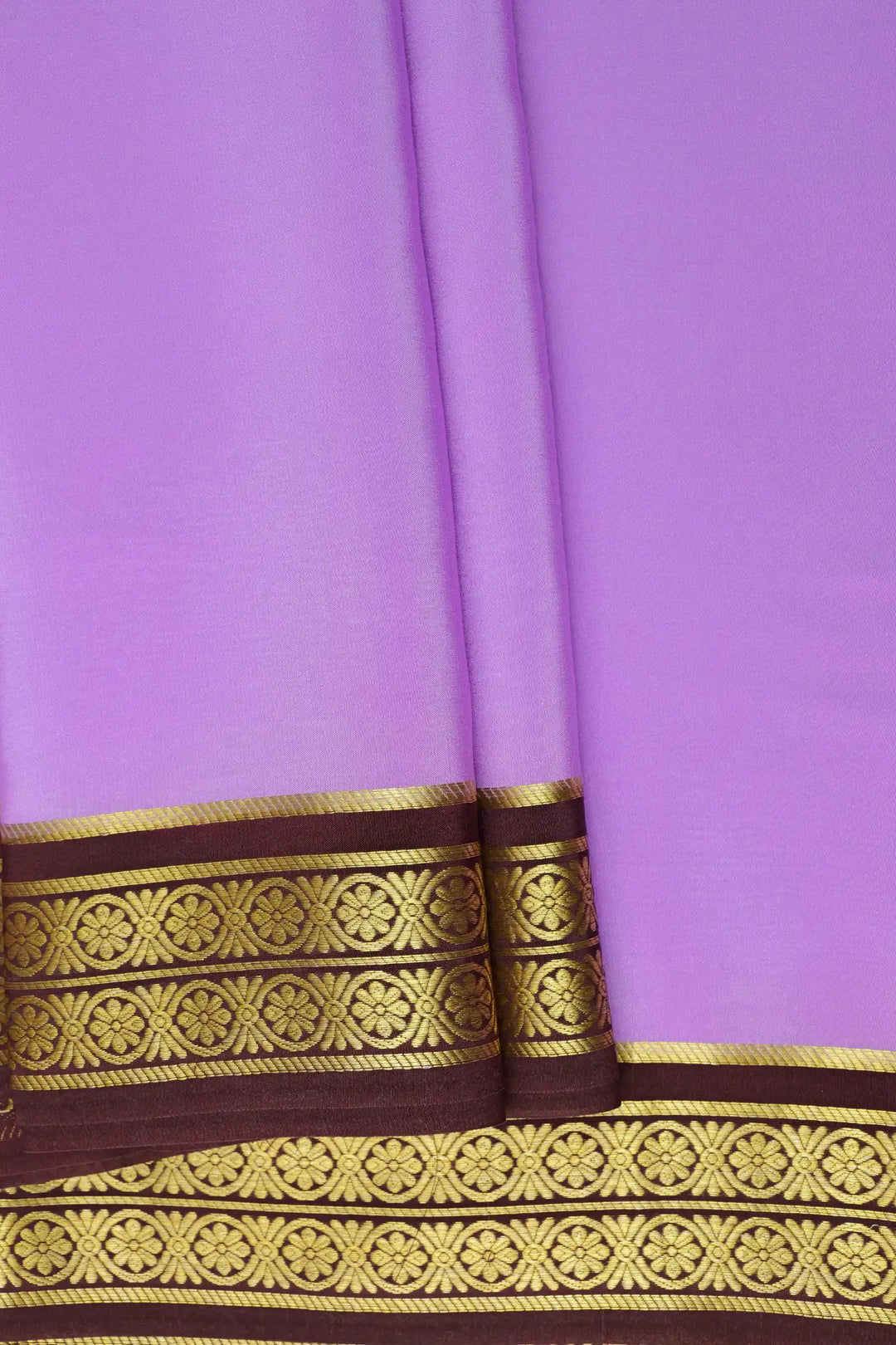 Pure Gold Lace Mysore Silk Saree in Purple and Brown Color With Contrast Brown Color Blouse