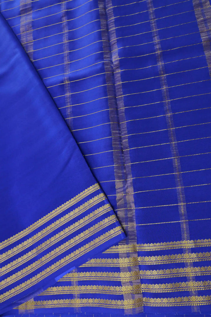 Small Checks Pure Gold Zari Mysore Silk Sarees In Turquoise Blue and Royal Blue Color with Contrast Royal Blue Color Blouse