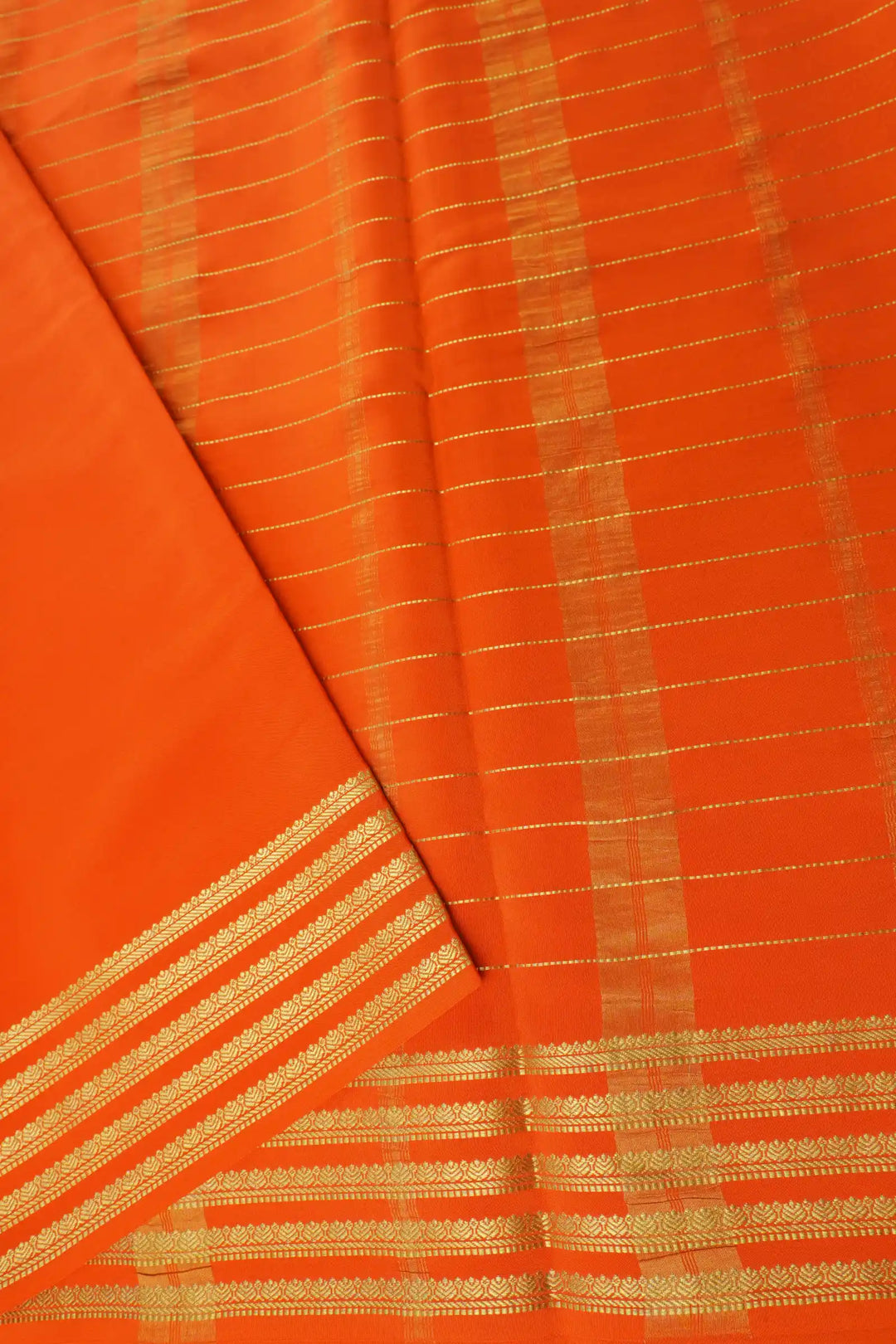 Small Checks Pure Gold Zari Mysore Silk Sarees In Brown and Orange Color with Contrast Orange Color Blouse