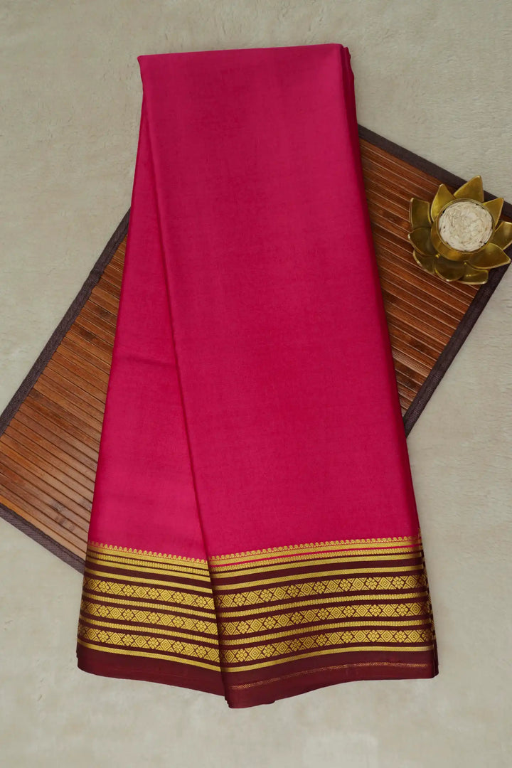 KSIC Mango Pure Mysore Silk Saree in Pink and Brown Color with Contrast Brown Color Blouse