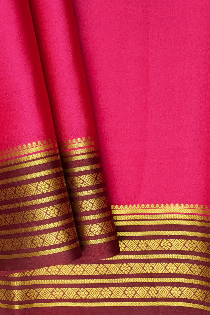 KSIC Mango Pure Mysore Silk Saree in Pink and Brown Color with Contrast Brown Color Blouse