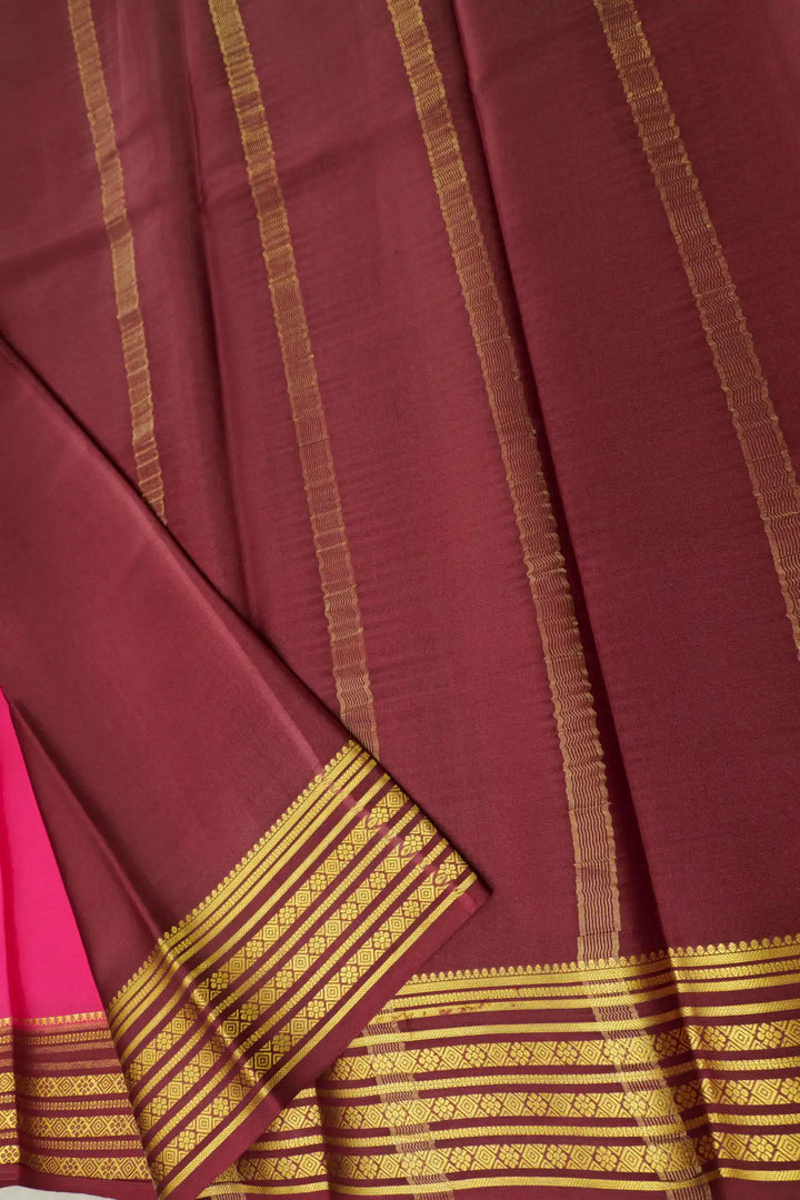KSIC Mango Pure Mysore Silk Saree in Pink and Brown Color with Contrast Brown Color Blouse