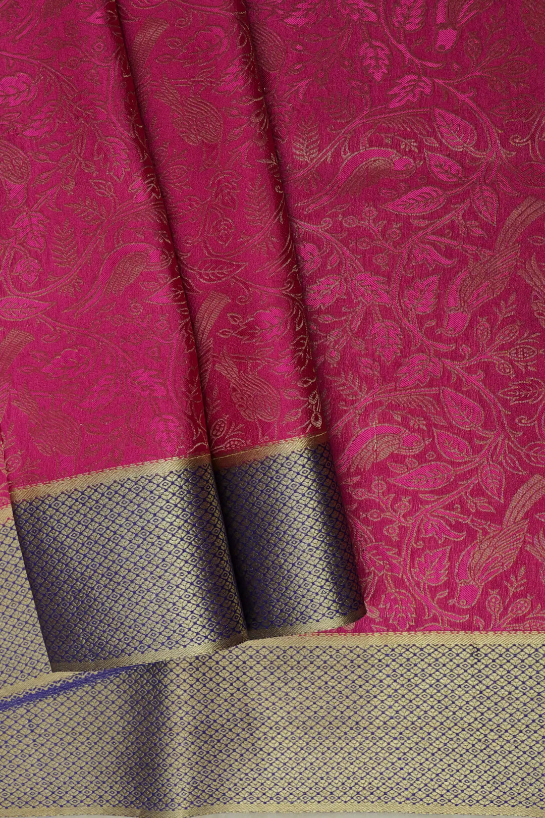 120 GSM Brocade Pattern Pure Mysore Silk Saree in Pink Color with Blue Color Blouse