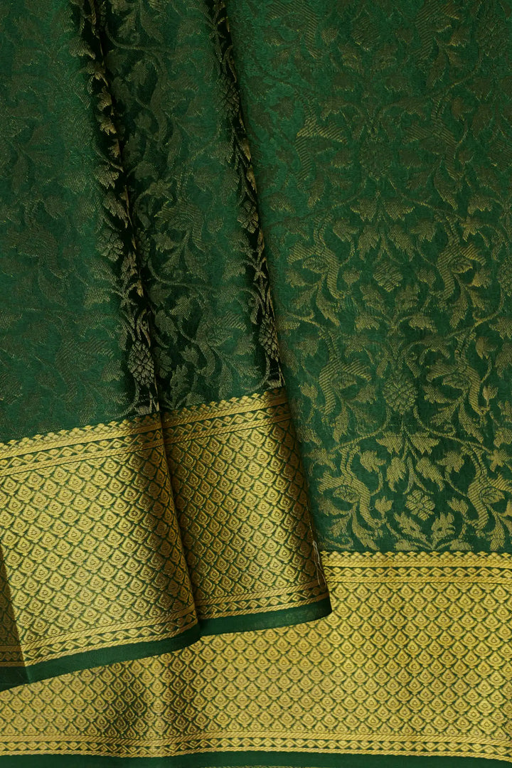 120 GSM Brocade Pattern Pure Mysore Silk Saree in Green Color with Self Green Color Blouse