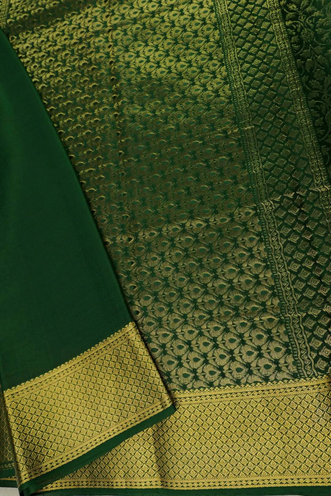 120 GSM Brocade Pattern Pure Mysore Silk Saree in Green Color with Self Green Color Blouse