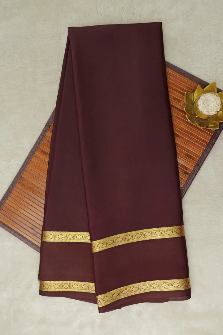 Self Bentex Border 50 GSM Pure Mysore Silk Saree in Brown Color with Self Brown Color Blouse