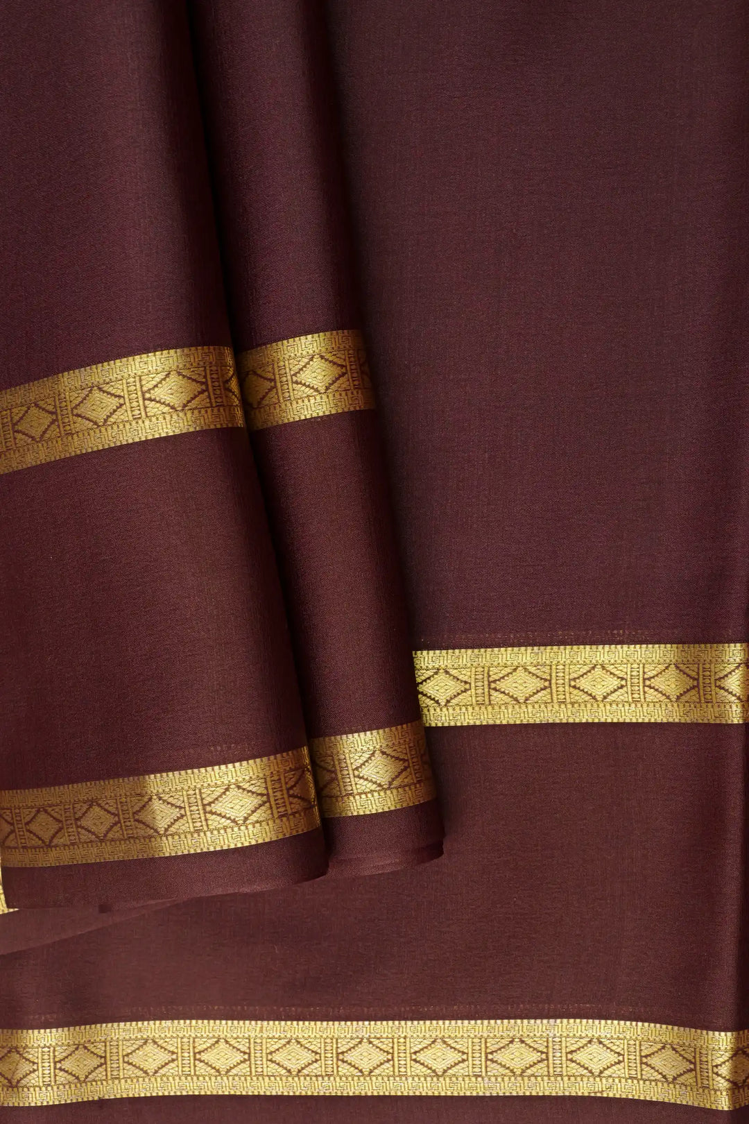 Self Bentex Border 50 GSM Pure Mysore Silk Saree in Brown Color with Self Brown Color Blouse