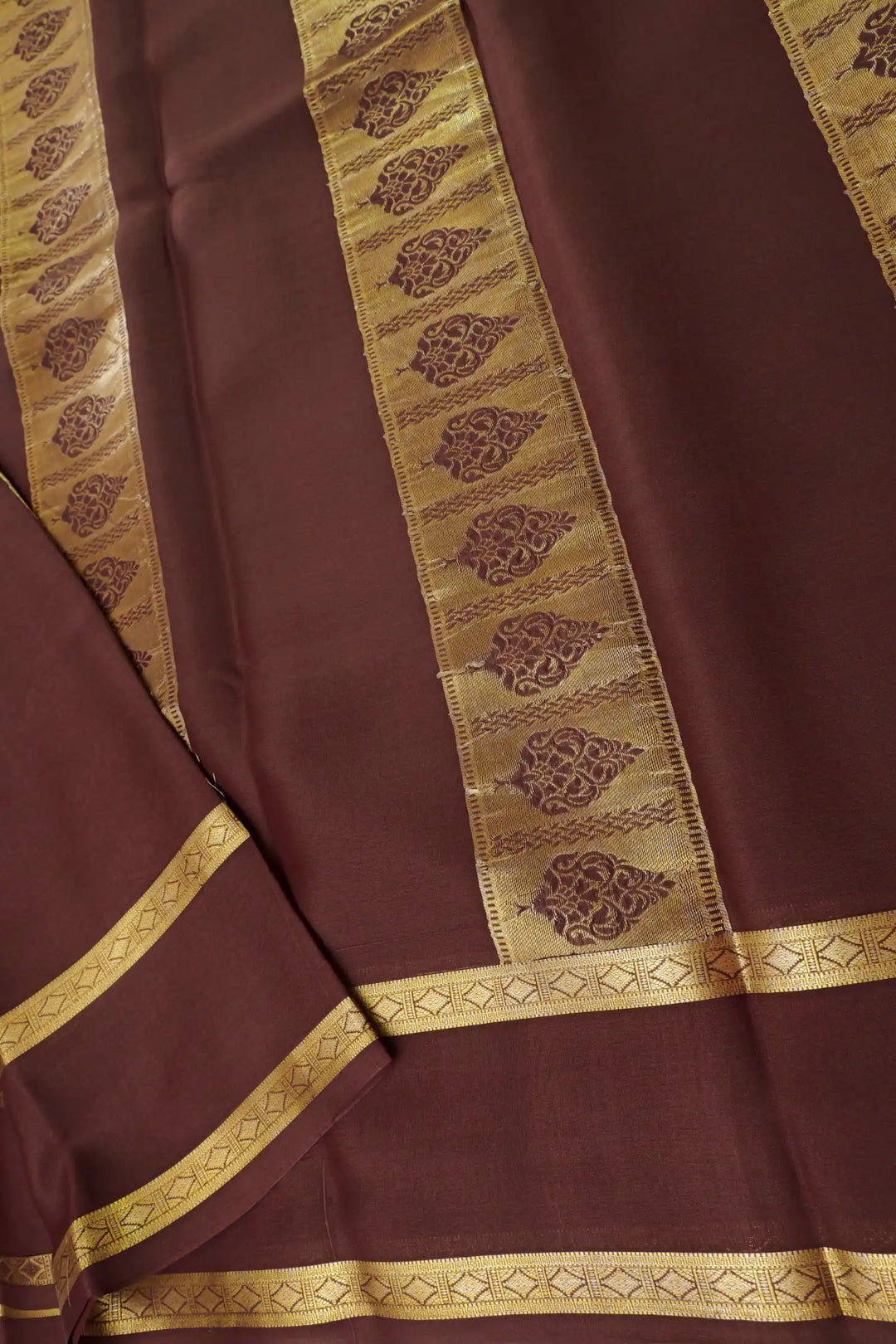 Self Bentex Border 50 GSM Pure Mysore Silk Saree in Brown Color with Self Brown Color Blouse