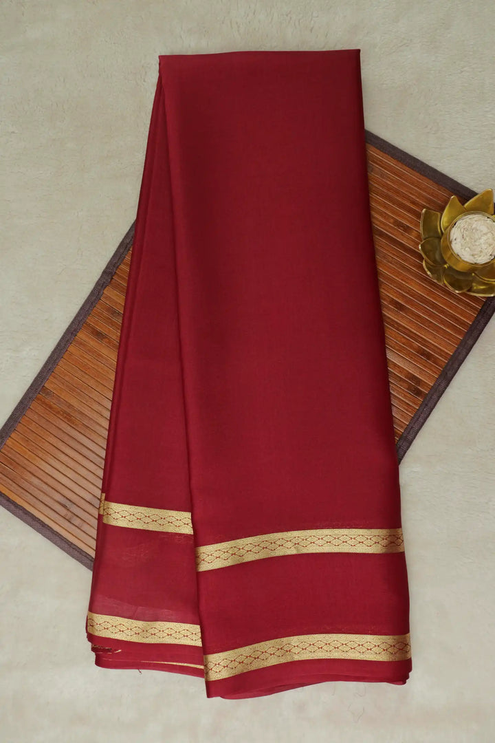 Self Bentex Border 50 GSM Pure Mysore Silk Saree in Red Color with Self Red Color Blouse