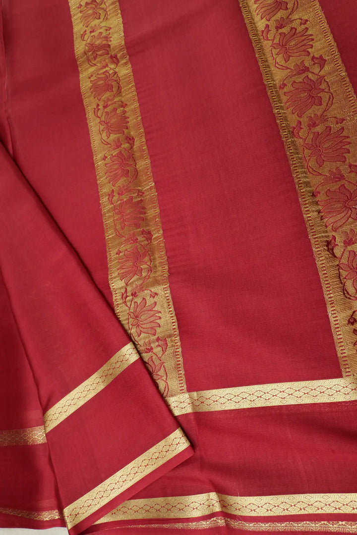 Self Bentex Border 50 GSM Pure Mysore Silk Saree in Red Color with Self Red Color Blouse