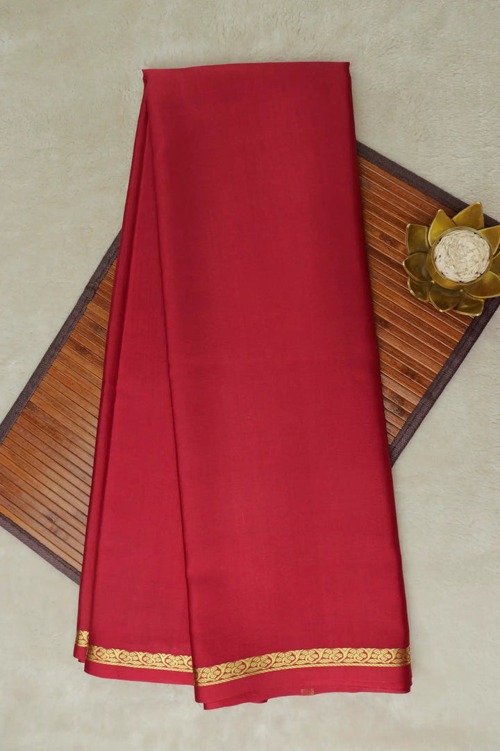 Half Inch Floral Border Pure Mysore Silk Saree in Red Color with Self Red Color Blouse