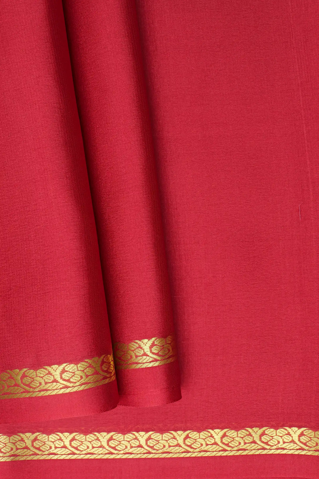 Half Inch Floral Border Pure Mysore Silk Saree in Red Color with Self Red Color Blouse