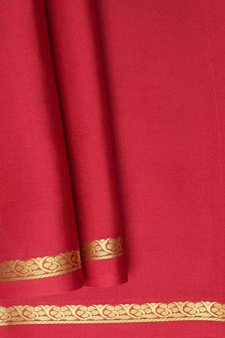 Half Inch Floral Border Pure Mysore Silk Saree in Red Color with Self Red Color Blouse