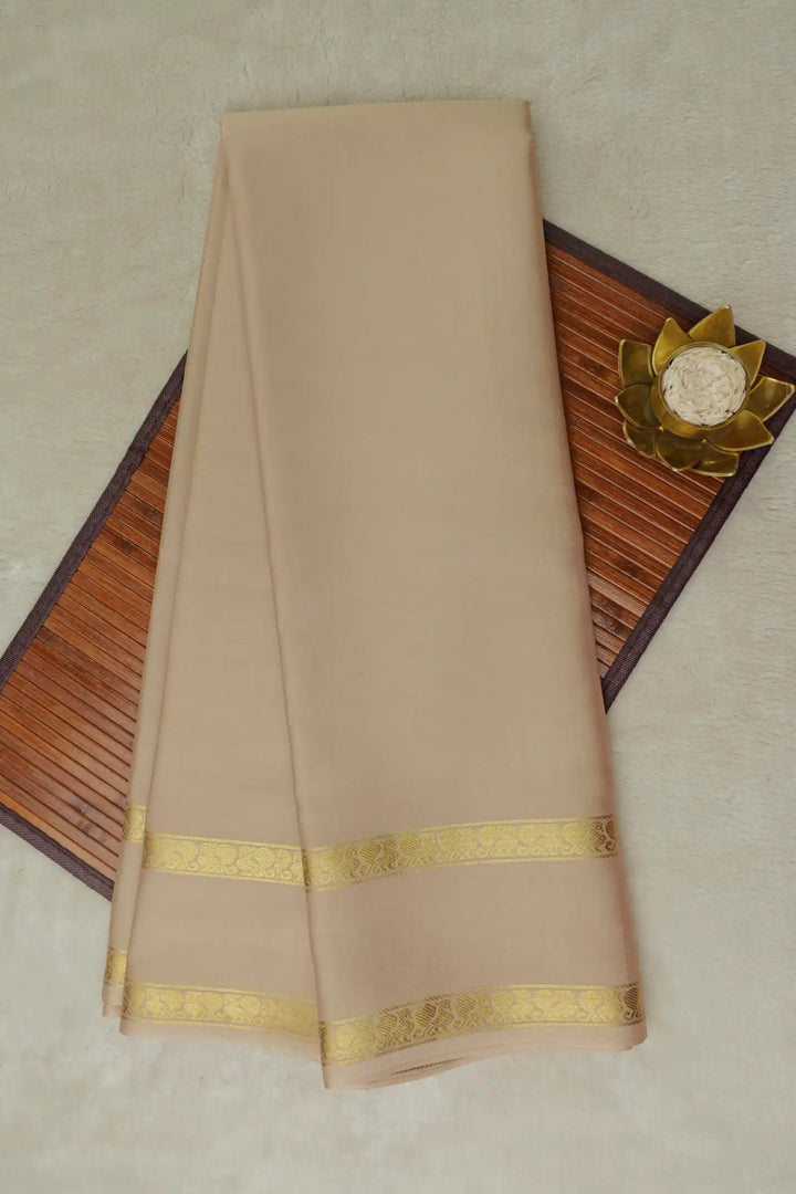 Self Bentex Border 50 GSM Pure Mysore Silk Saree in Beige Color with Self Beige Color Blouse