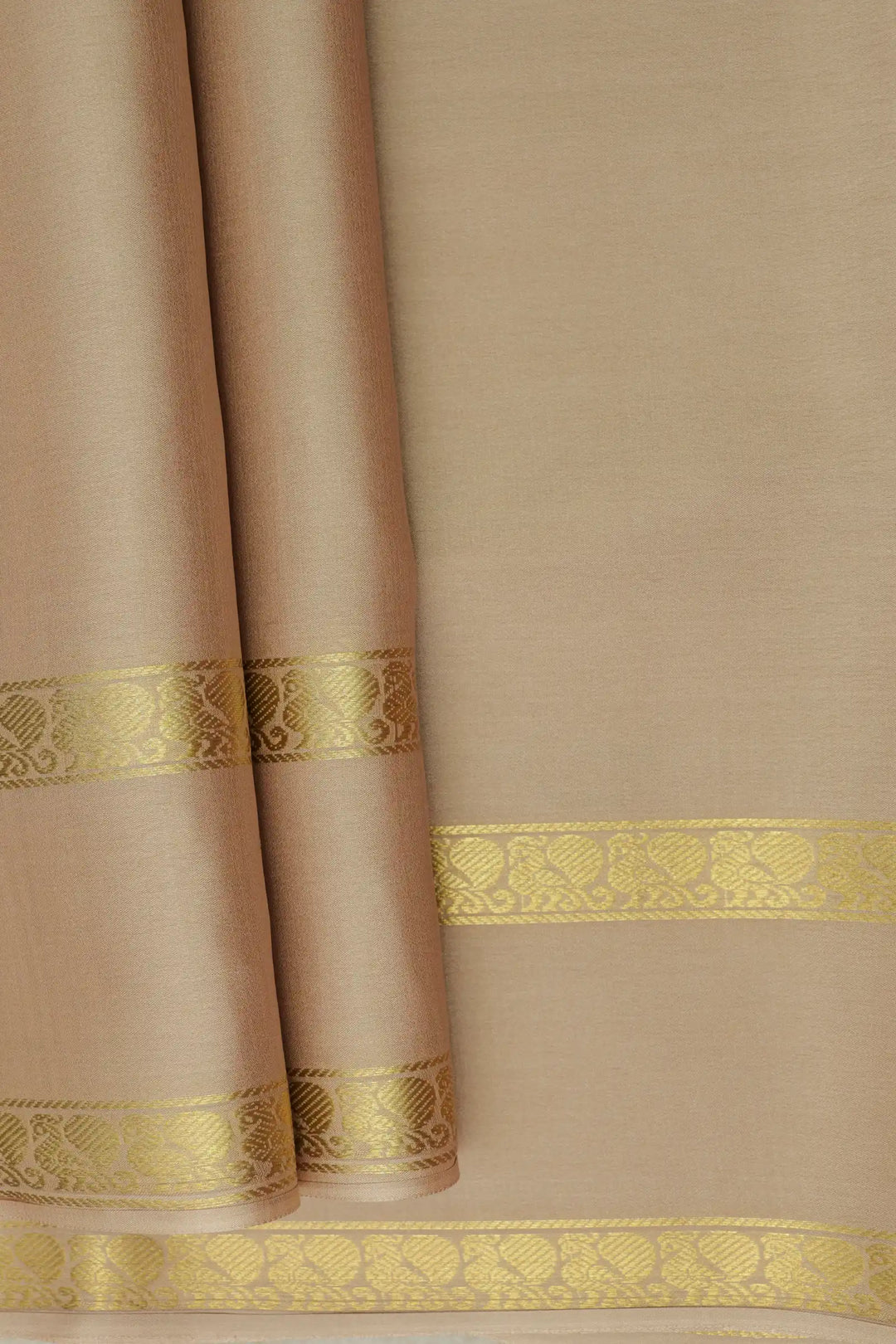 Self Bentex Border 50 GSM Pure Mysore Silk Saree in Beige Color with Self Beige Color Blouse