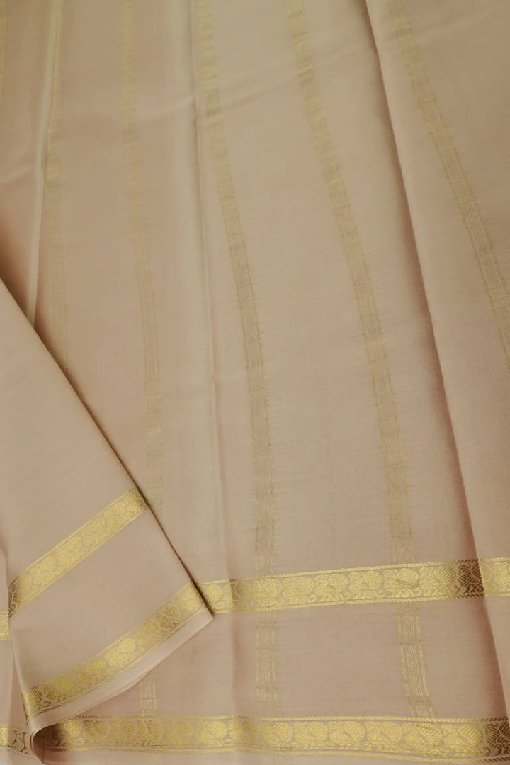 Self Bentex Border 50 GSM Pure Mysore Silk Saree in Beige Color with Self Beige Color Blouse
