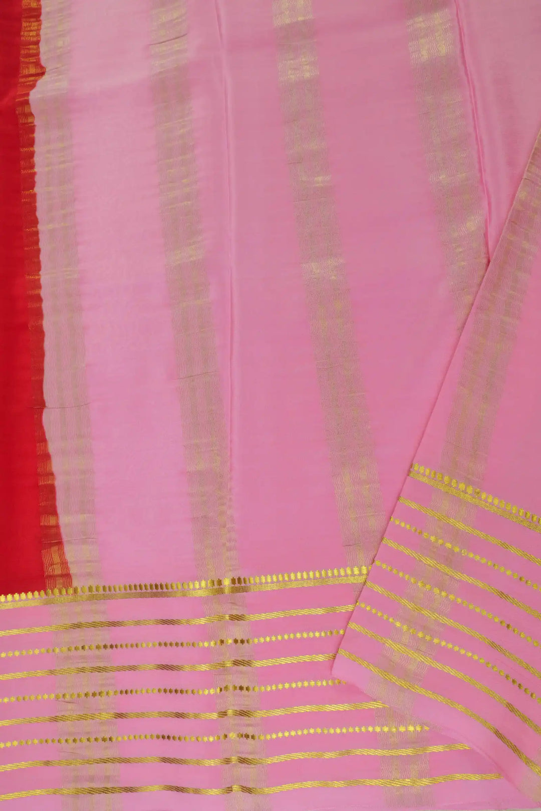 10 Line Stripes Pure Mysore Silk Saree in Red and Pink Color with Contrast Pink Color Blouse