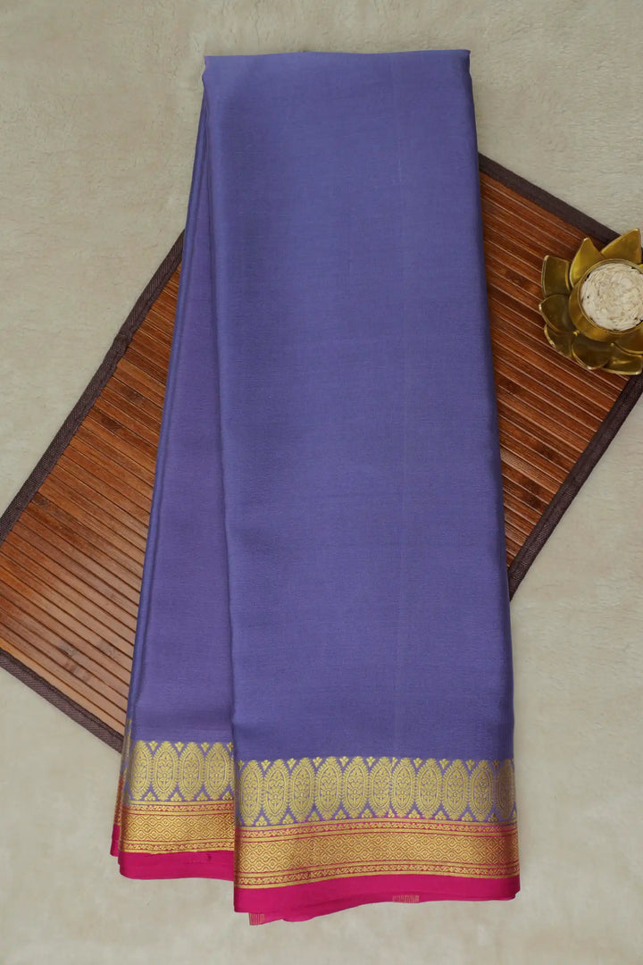 Floral Double Border 60 GSM Pure Mysore Silk Saree in Grey and Pink Color with Contrast Blouse