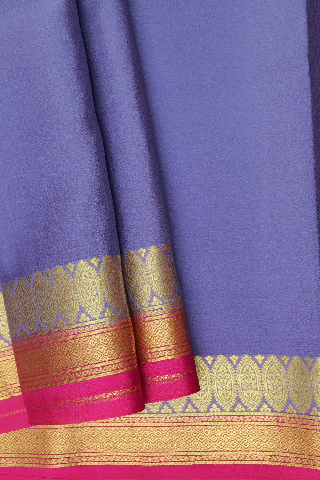 Floral Double Border 60 GSM Pure Mysore Silk Saree in Grey and Pink Color with Contrast Blouse