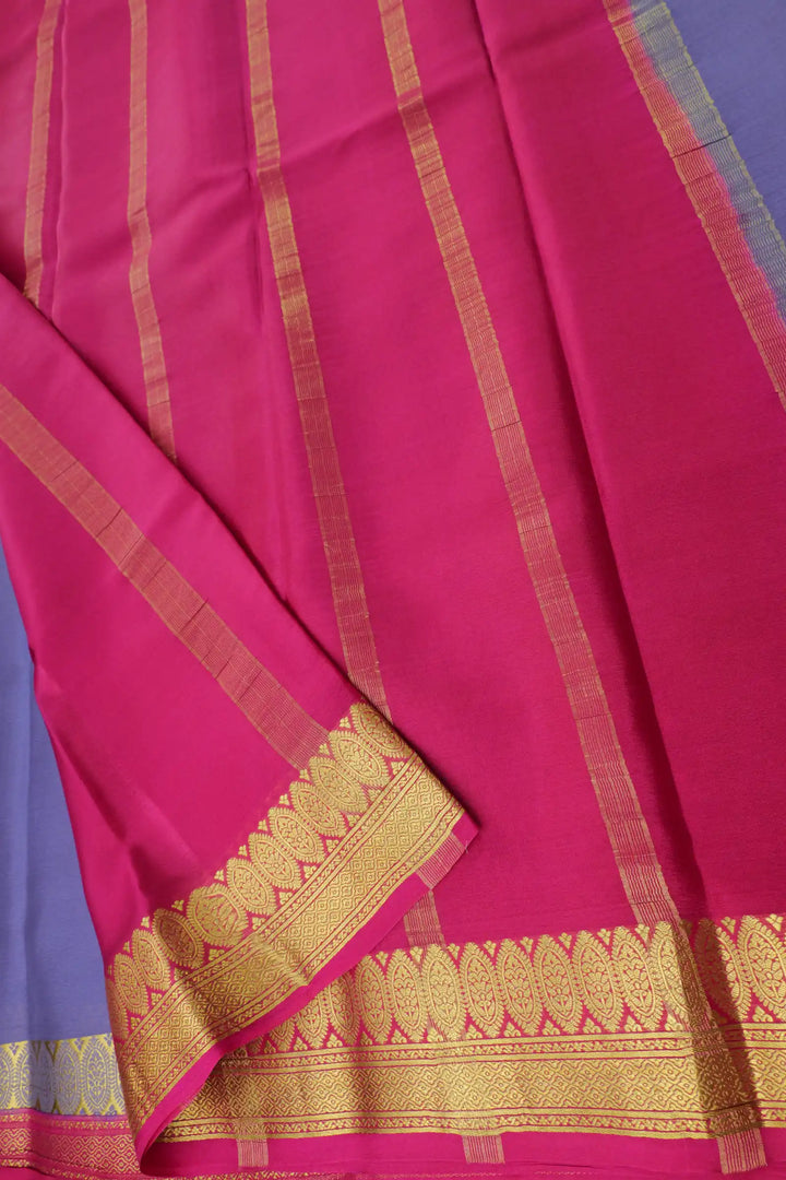 Floral Double Border 60 GSM Pure Mysore Silk Saree in Grey and Pink Color with Contrast Blouse