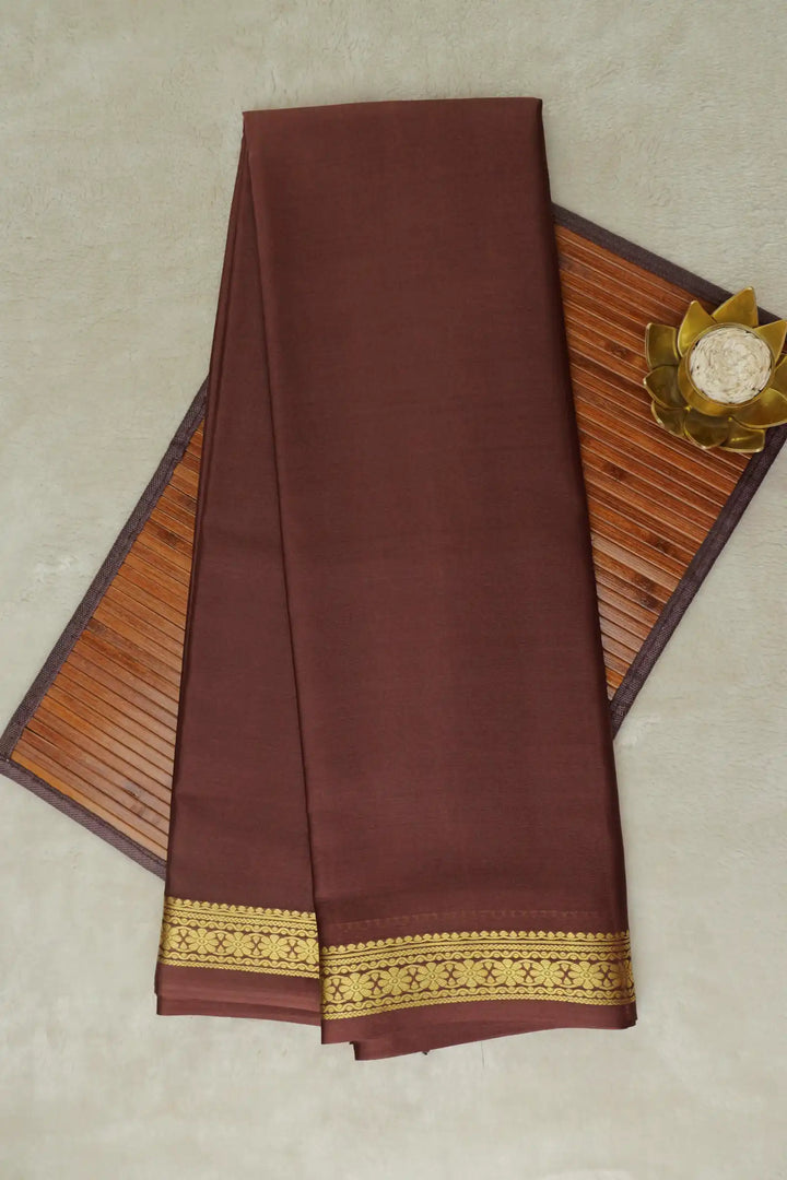 Floral Chakra Border 50 GSM Pure Mysore Silk Saree in Brown Color with Self Brown Color Blouse