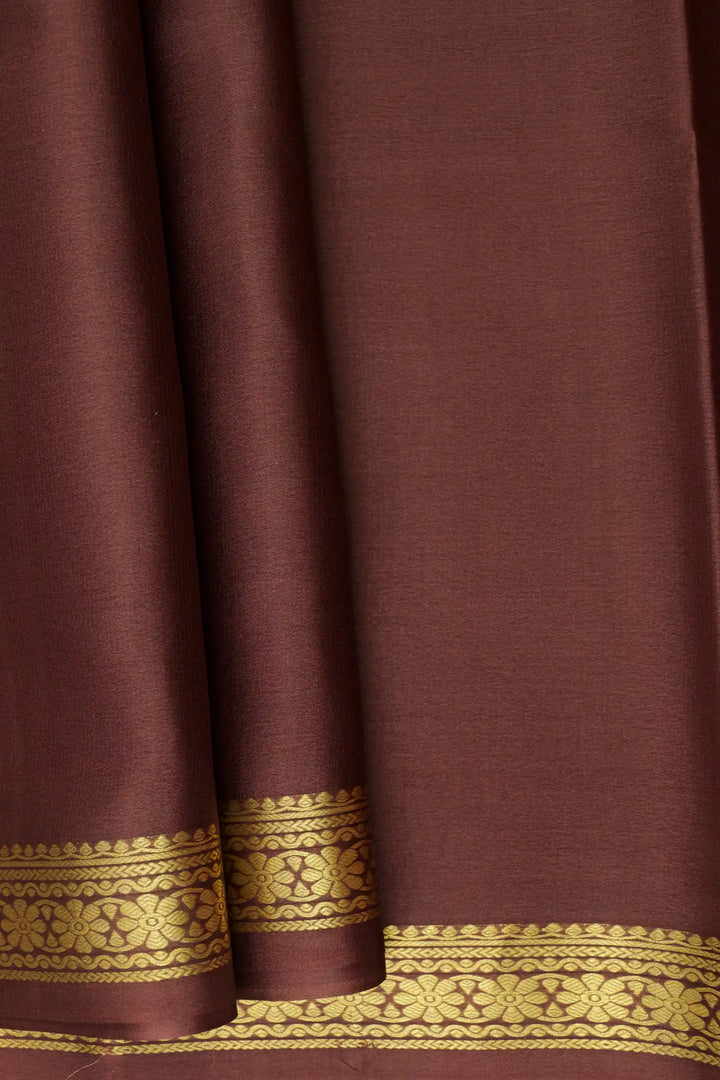 Floral Chakra Border 50 GSM Pure Mysore Silk Saree in Brown Color with Self Brown Color Blouse