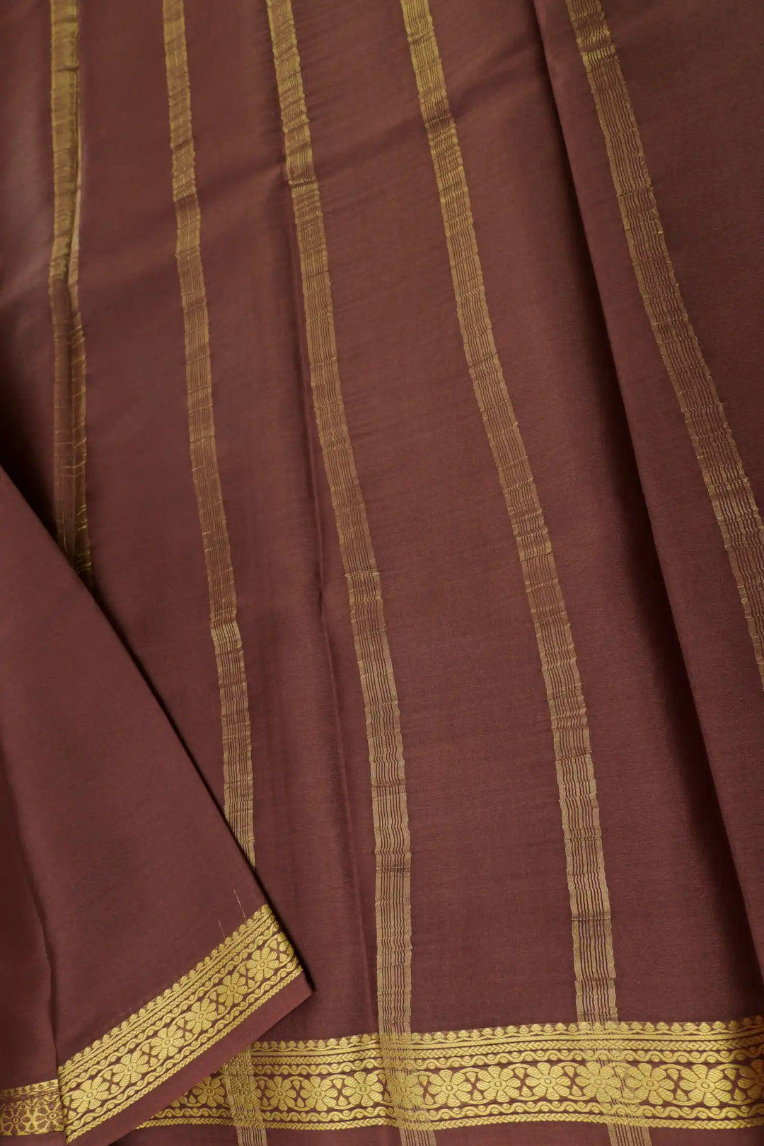 Floral Chakra Border 50 GSM Pure Mysore Silk Saree in Brown Color with Self Brown Color Blouse