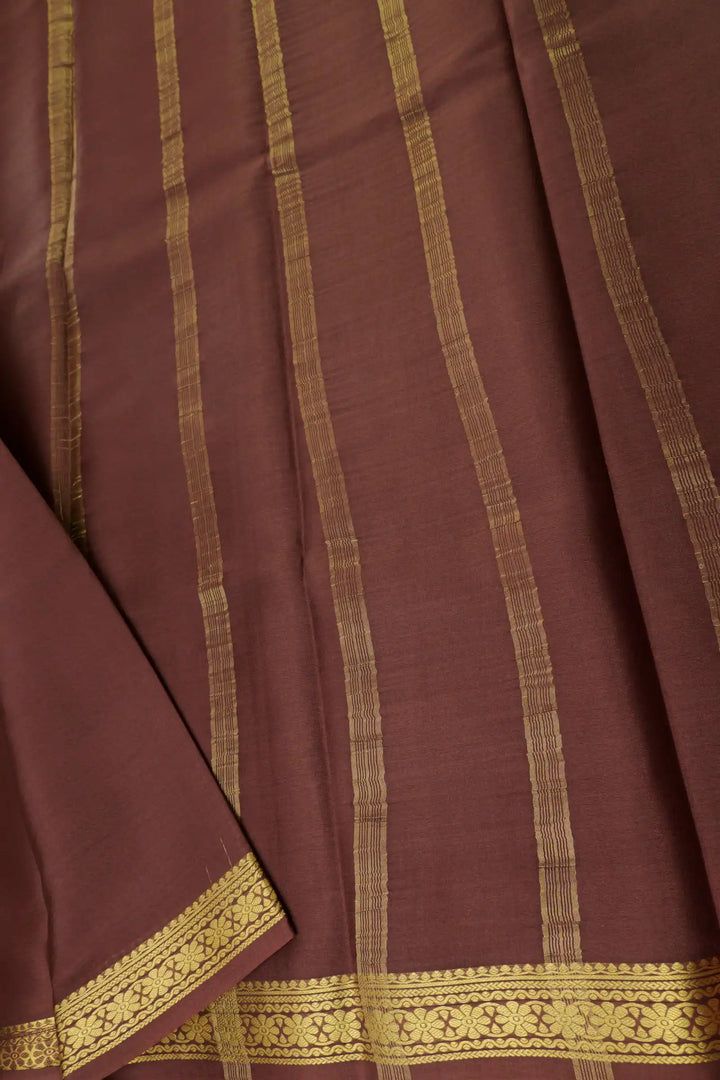 Floral Chakra Border 50 GSM Pure Mysore Silk Saree in Brown Color with Self Brown Color Blouse