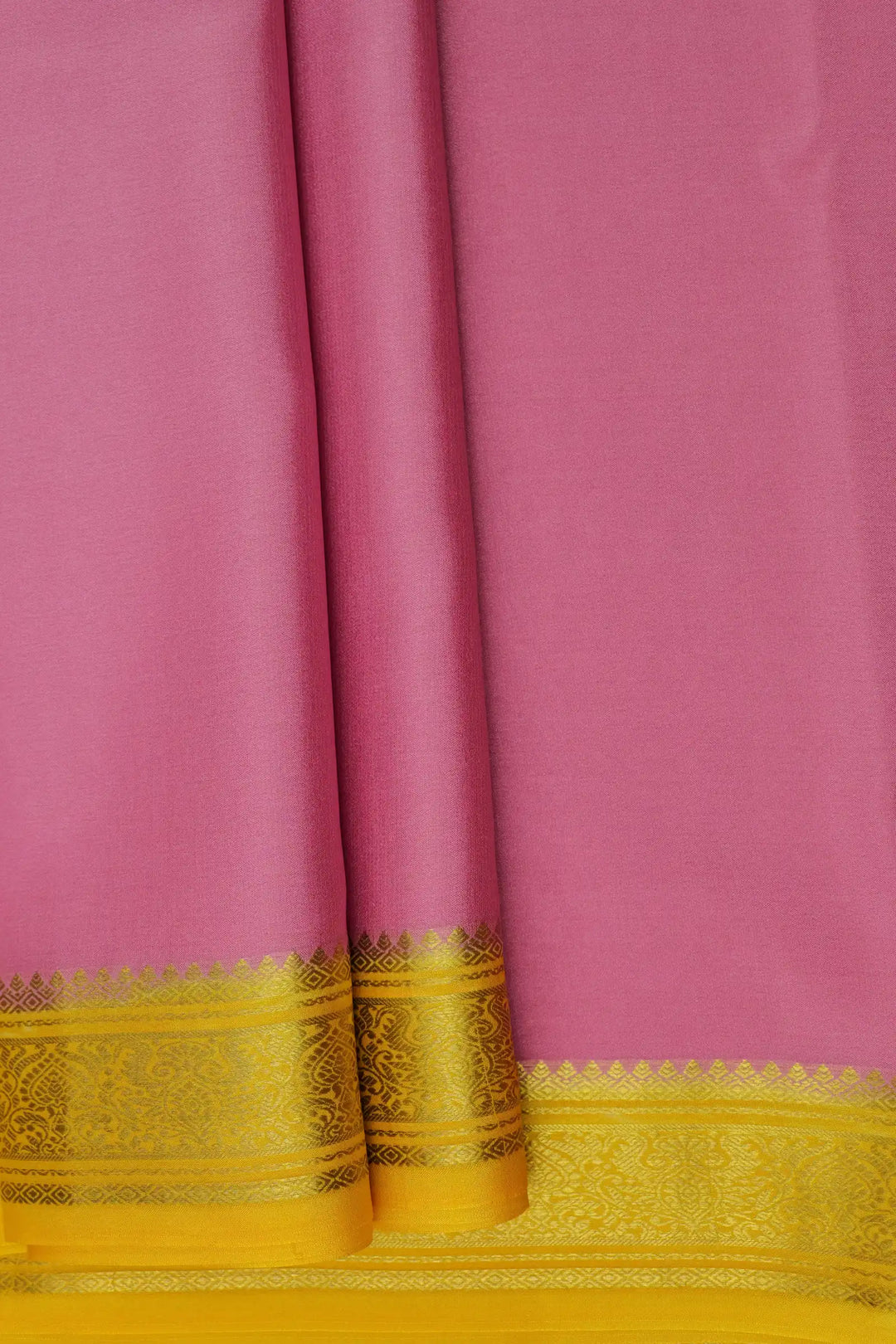 Heart Border Pure Mysore Silk Saree in Pink and Yellow Color with Contrast Yellow Color Blouse