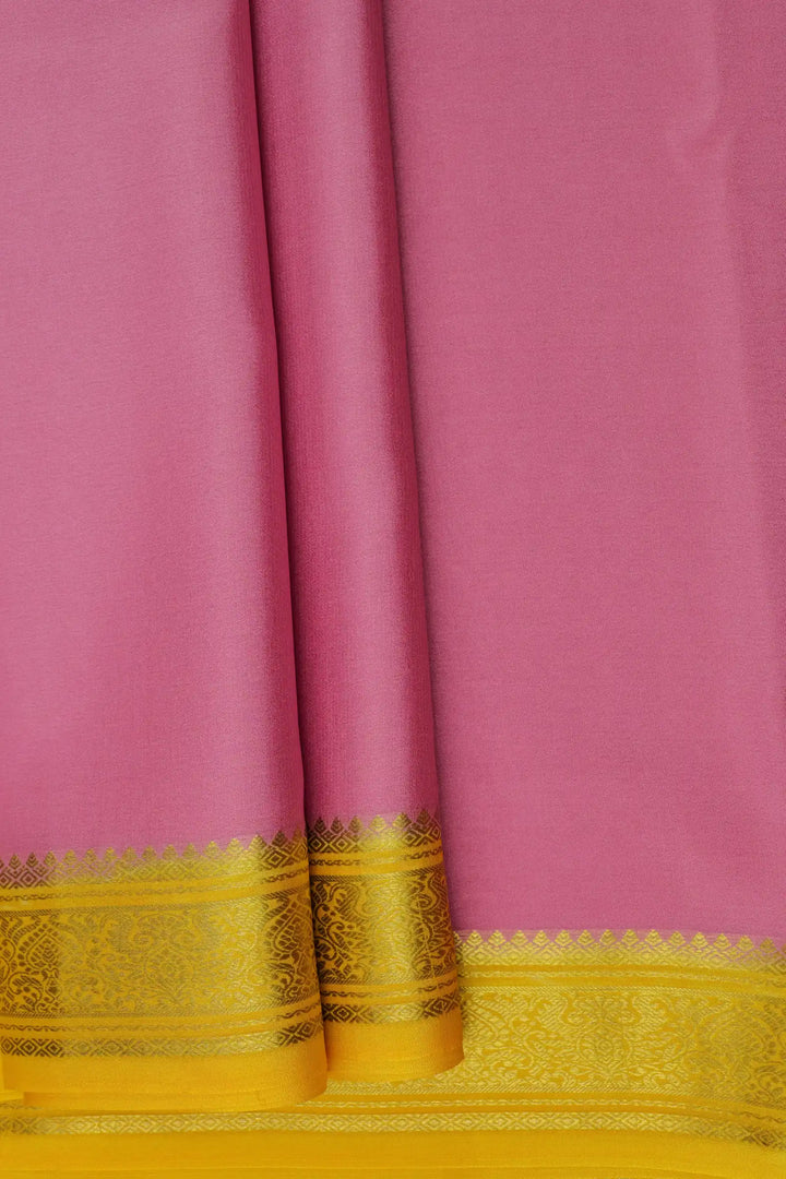 Heart Border Pure Mysore Silk Saree in Pink and Yellow Color with Contrast Yellow Color Blouse