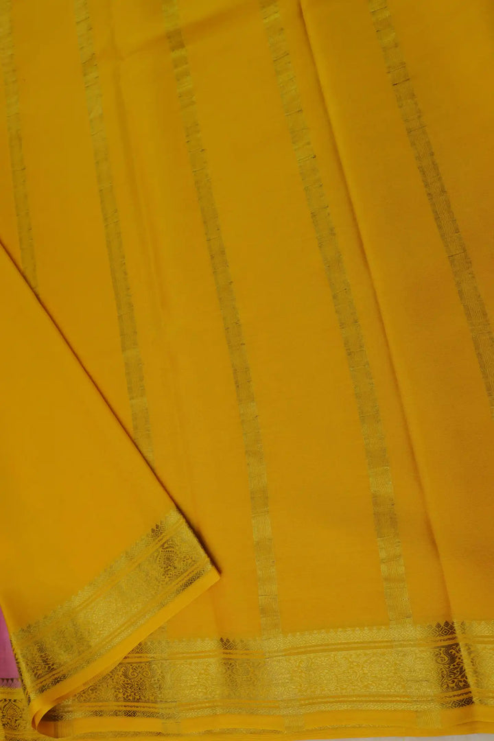 Heart Border Pure Mysore Silk Saree in Pink and Yellow Color with Contrast Yellow Color Blouse