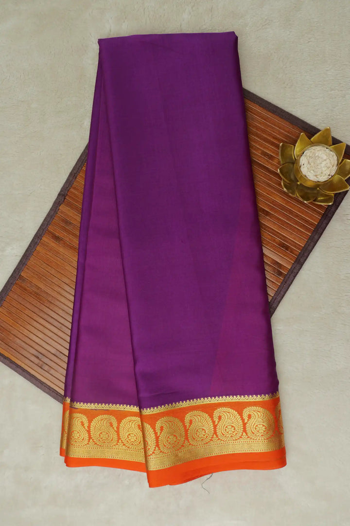 KSIC Mango Pattern Pure Mysore Silk Saree in Purple and Orange Color with Contrast Orange Color Blouse